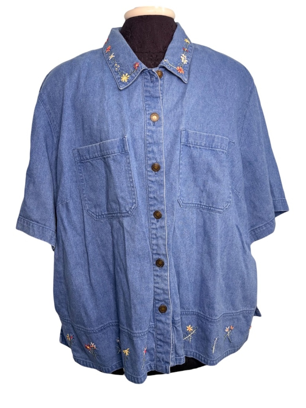 Vintage Napa Valley Plus Size Denim Embroidered Blouse